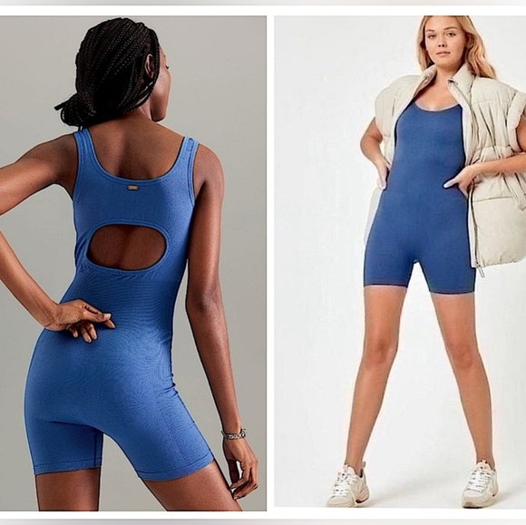 L Space Static Romper Blue One-Piece Athletic Biker Ribbed NEW - Picture 6 of 6